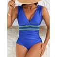 thumbnail image 3 of Charmo Women's Retro One Piece Swimsuit Tummy Control Bathing Suit Wide Straps Plunge V Neck Swimwear, 3 of 6