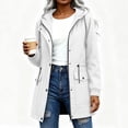 thumbnail image 3 of justHIGH Lined Light Rain Jacket Women Packable Long Raincoat with Hood Drawstring Waisted Waterproof Windbreaker Lightweight Outdoor Trench Coat White,M, 3 of 7