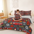 thumbnail image 3 of Castle Fairy Cartoon Fire Truck Print Bedding Comforter Set 7 Pieces for Teens, Firefighter Seamless Full Bedding Set for Kids Bedroom, Red Gray,Grey Reversible, 3 of 7