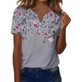 thumbnail image 2 of IYYVV Short Sleeve Shirts for Women Summer Tops 2026 Floral Printed Soft Boho Casual Button Down V Neck Loose Fit T Shirts Dark Gray M, 2 of 6