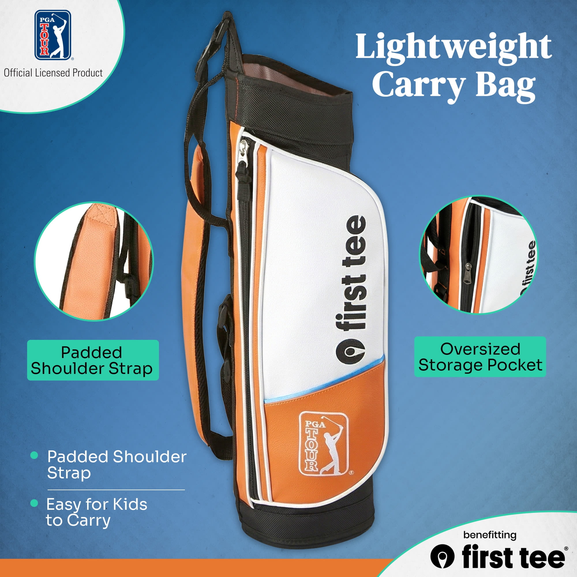 PGA TOUR x First Tee Junior Golf Club Set with Carry Bag, 5-Piece, Right-Handed, Kids Heights 3'6" to 4'1", Orange