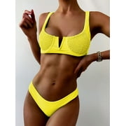ZAFUL for Women Shirred V Wired Bikini Set Yellow S