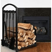 Kojem Fire Wood Rack 27.5in Tall with 4 Fireplace Tools Indoor Outdoor Firewood Holders Wood Holder Rack Lumber Storage Stacking Heavy Duty Wrought Iron Log Bin Holder