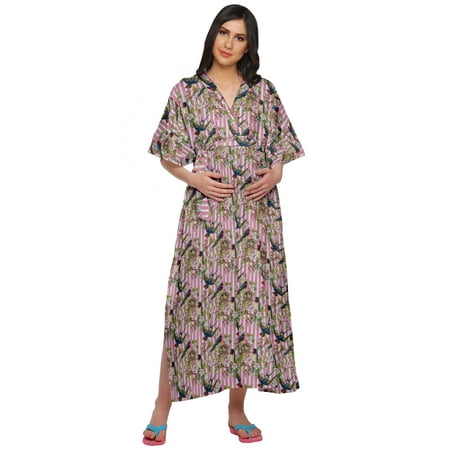 

Moomaya Women Button Down Cotton Summer Maternity Kimono Sleeve Kaftan Dress