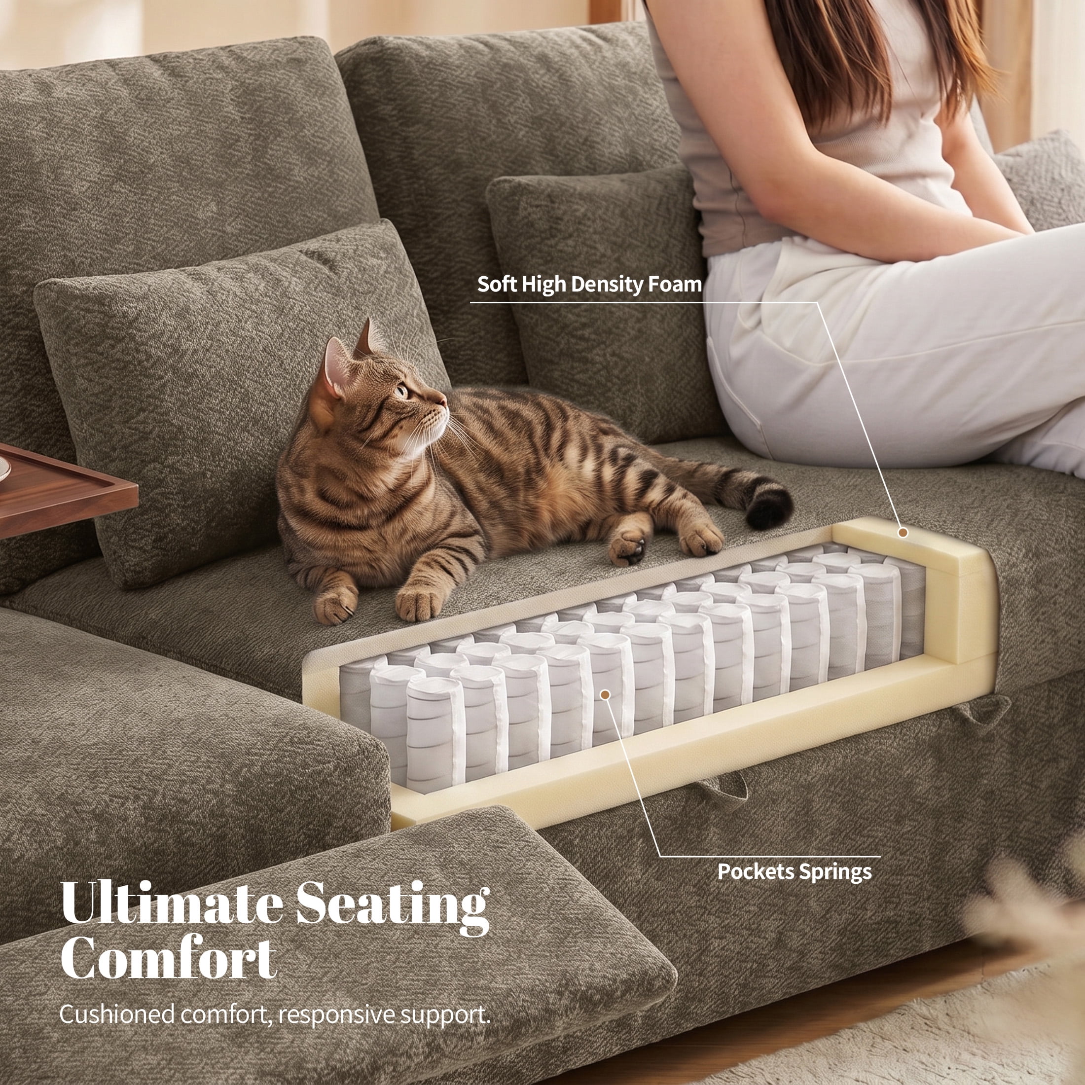 Aenkyo 81" 3-in-1 Convertible Sleeper Sofa with Pull Out Bed and Recliner, Adjustable Backrest, Khaki