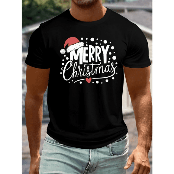 Christmas T-Shirt for Men Vintage Holiday Print Short Sleeve Casual Festive Tee