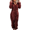thumbnail image 1 of Women Winter Fluffy Fleece Hooded All In One Jumpsuit, 1 of 1