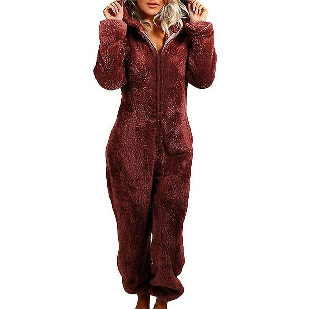 Mono todo en uno con capucha y forro polar mullido de invierno para mujer
