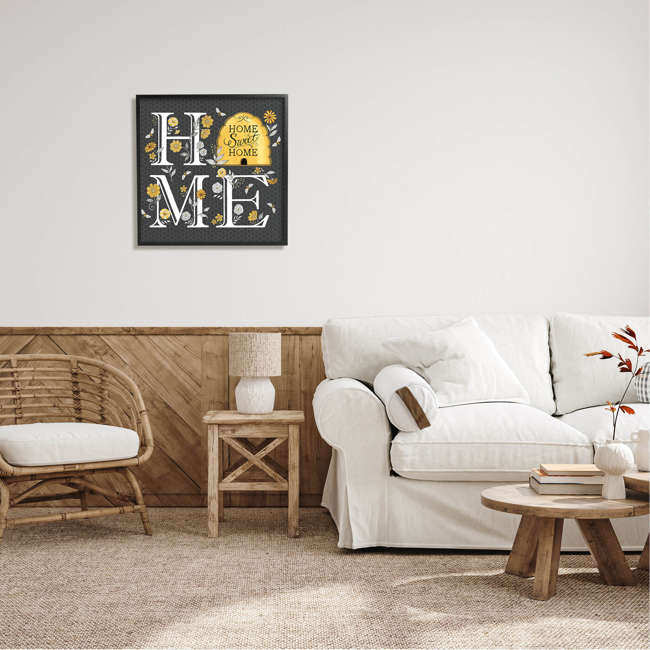 Hive Pattern Sweet Home Botanicals Animals & Insects Graphic Art Black Framed Art Print Wall Art