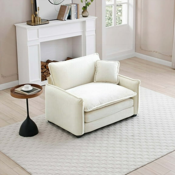 Epitome of Comfort - Beige Corduroy Single Deep Seat Sofa with One Pillow