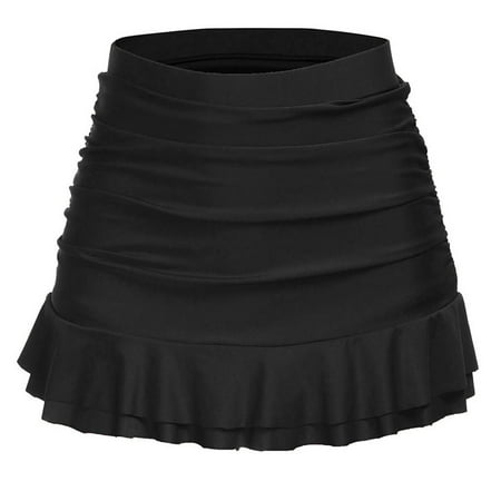 MSJUHEG Swimming Skirt Sarong Coverups for Women Sarong Wraps for Women Women Skirted Bikini Bottom High Waisted Shirred Bottom Ruffles Swimwear  Bikini Cover Up Wrap Skirt Black S