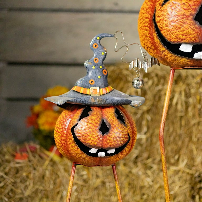 Zaer Ltd. International Set of 3 Long Legged Witch Hat Wearing Jack O Lantern Figurines