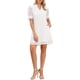thumbnail image 1 of Vestido mini de edición de manga corta para mujeres 2026 verano con escote en V, volantes, huecos y encaje de ojales L blanco, 1 of 6