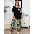 thumbnail image 2 of SHOWMALL Women's Plus Size Pajama Set Yellow Blue Floral 3X 2 Piece Loungewear Set Sleepwear for Spring Summer Fall, Short Sleeve Top and Printed Long Pants with Side Pockets, 2 of 7