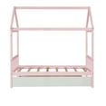 thumbnail image 2 of YANSHE Twin Floor Bed Frame With Roof, Pine Solid Wood Platform Bed Frame With 72.5"Hx38.5"Wx6"H Trundle Twin Bed, House Bed For Boys Girls Bedroom, 2 of 9