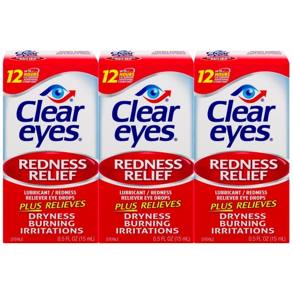 3 Pack - Clear Eyes Redness Relief Eye Drops, Soothes & Moisturizes - 0.5 fl oz (15ml)