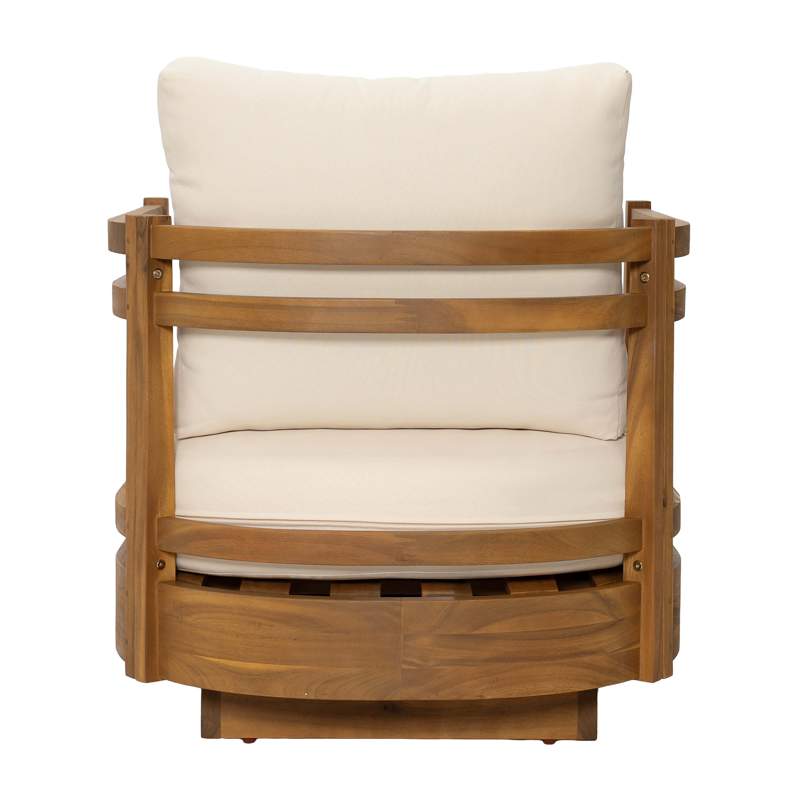 HOQBN Wood Outdoor Swivel Chair with Beige Cushions,All Weather-Resistant Fabric,Modern Open-Frame Armrests Outdoor Chair for Patio, Deck, Garden