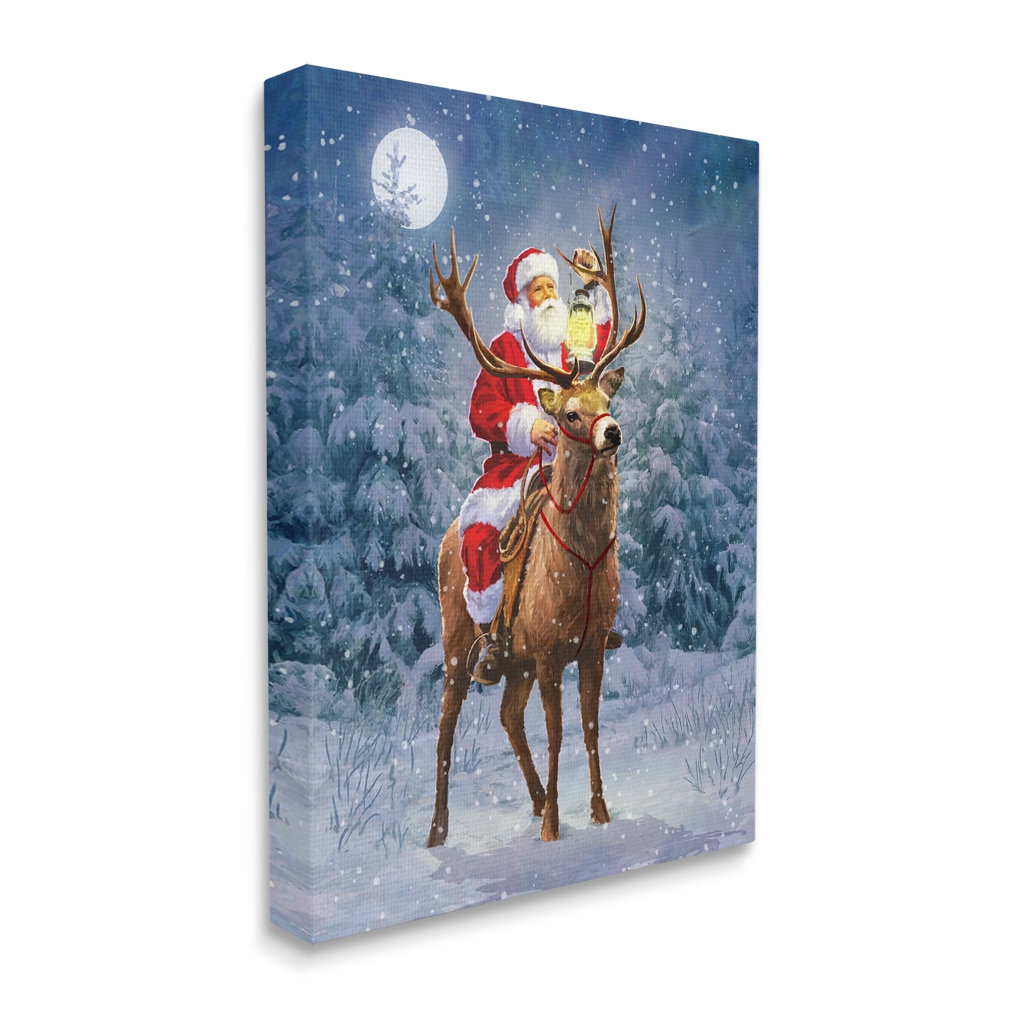 Stupell Industries Santa Riding Reindeer Landscape Holiday Painting Gallery Wrapped Canvas Print Wall Art