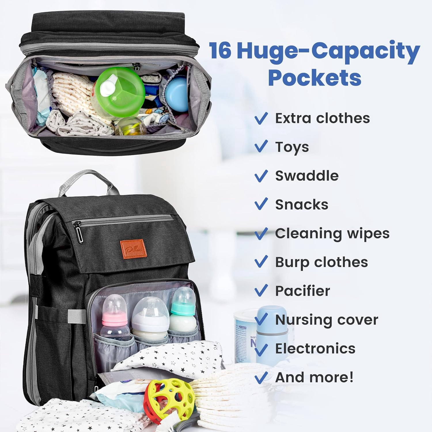 PILLANI Baby Diaper Bag Backpack - Large Bag for Boys & Girls, Waterproof Diaper Backpack - Travel Diaper Bags w/Changing Pad, Baby Registry Search & Shower Gifts - Essentials Must Haves Newborn Stuf