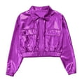 thumbnail image 3 of TiaoBug Kids Shiny Metallic Bomber Jacket Boys Girls Motorcycle Baseball Long Sleeve Zip Up Coats Purple 6, 3 of 7
