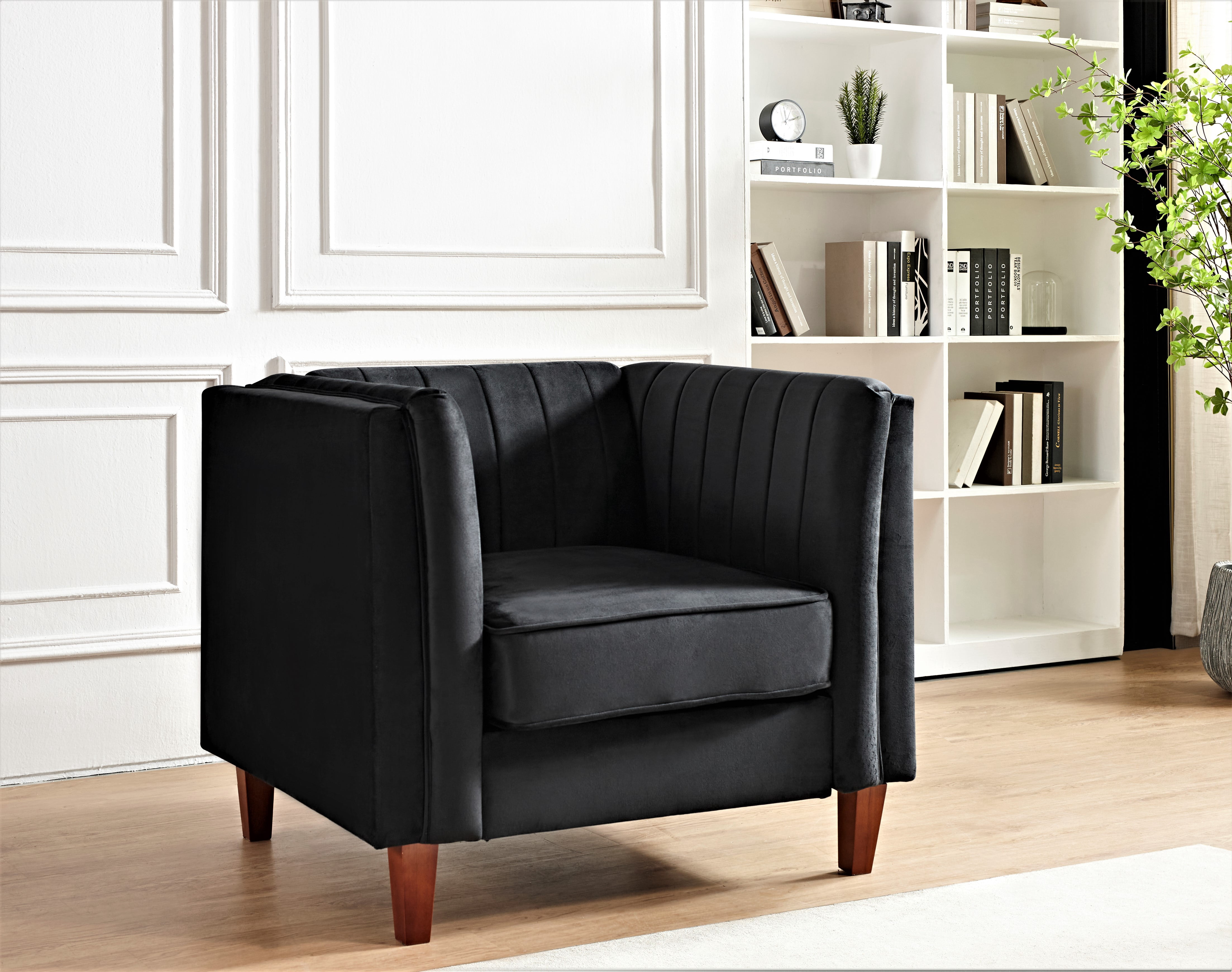 Plainfield Line Tufted Square Design ArmChair, Black