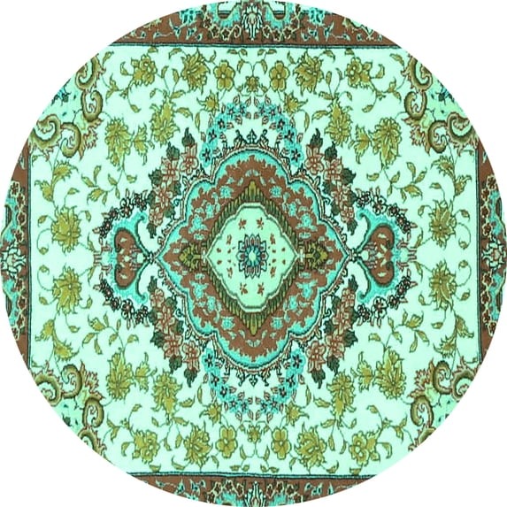 Ahgly Company Indoor Round Persian Turquoise Blue Traditional Area Rugs, 7' Round