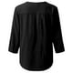 thumbnail image 1 of Camisa de mujer de color liso con cuello en V y botones: estilo informal y elegante, corte holgado, poliéster resistente, fácil de combinar., 1 of 4