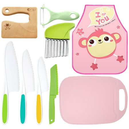 

Viugreum Wooden Kids Knifes Set | Kids Safe Knives For Cooking | 9 Pieces Wood Kids Safe Knifes Cute Kids Kitchen Tools for Cutting Veggies Fruits Salad Cake Serrated Edges