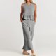 thumbnail image 4 of Puntoco 2 piezas moda mujer cuello redondo sólido sin mangas blusa + bolsillos sueltos pantalones conjuntos liquidación Puntoco Puntoco-2065, 4 of 8