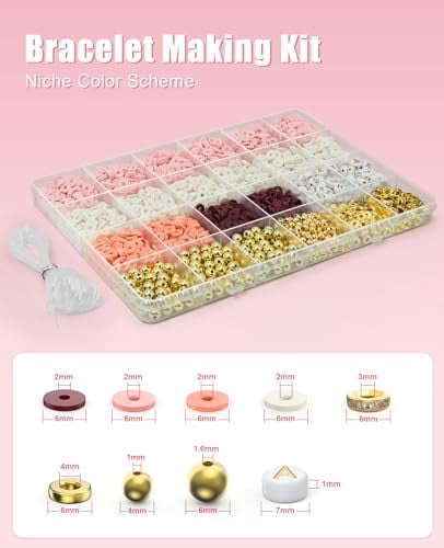 YNGLLC Bracelet Making Kit - 3200Pcs Clay Beads With Gold and Letter Beads for Friendship Bracelets (Cute Pink)