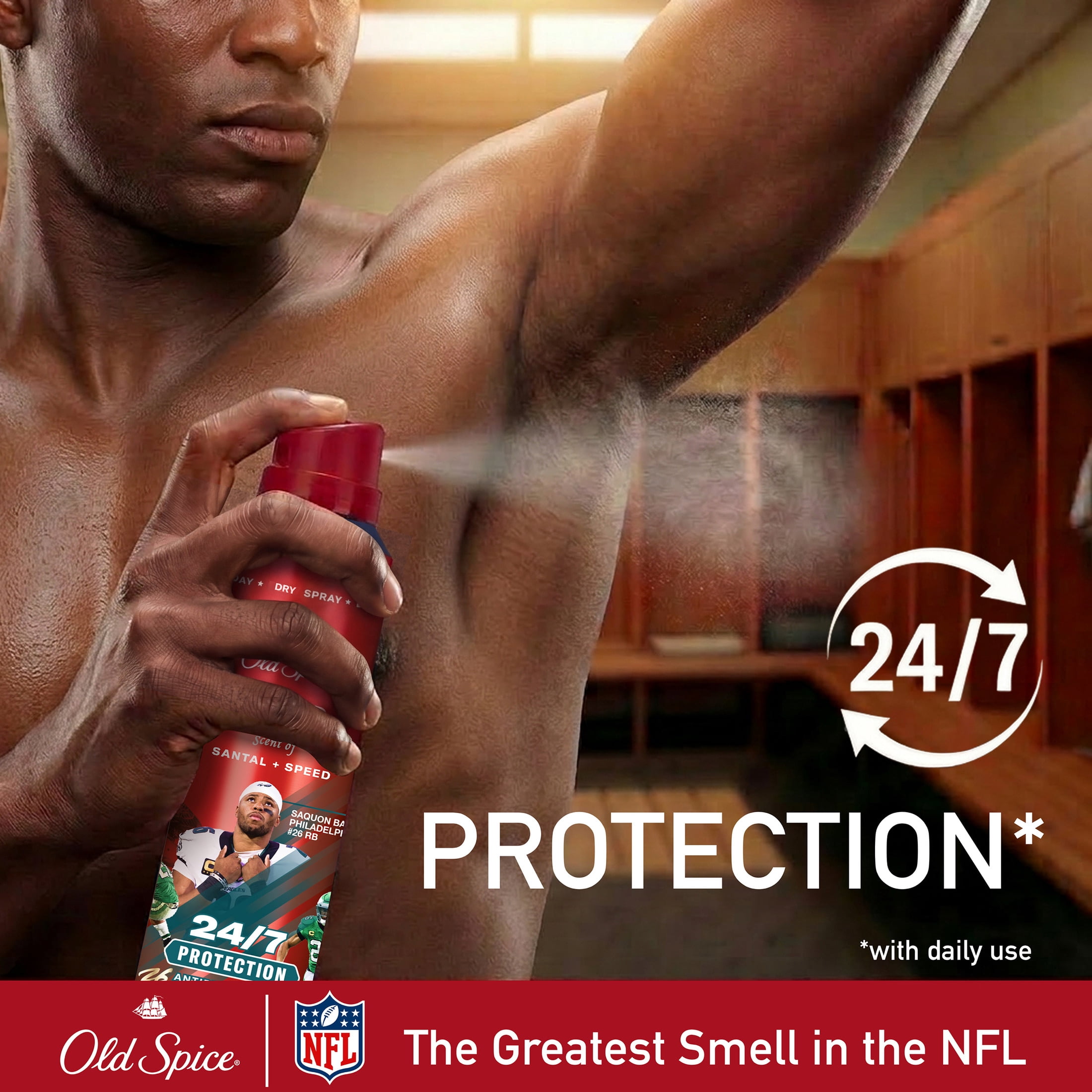 Old Spice Body Spray for Men, Antiperspirant, NFL Collection, Saquon Barkley, Scent of Santal + Speed, 4.3 fl oz