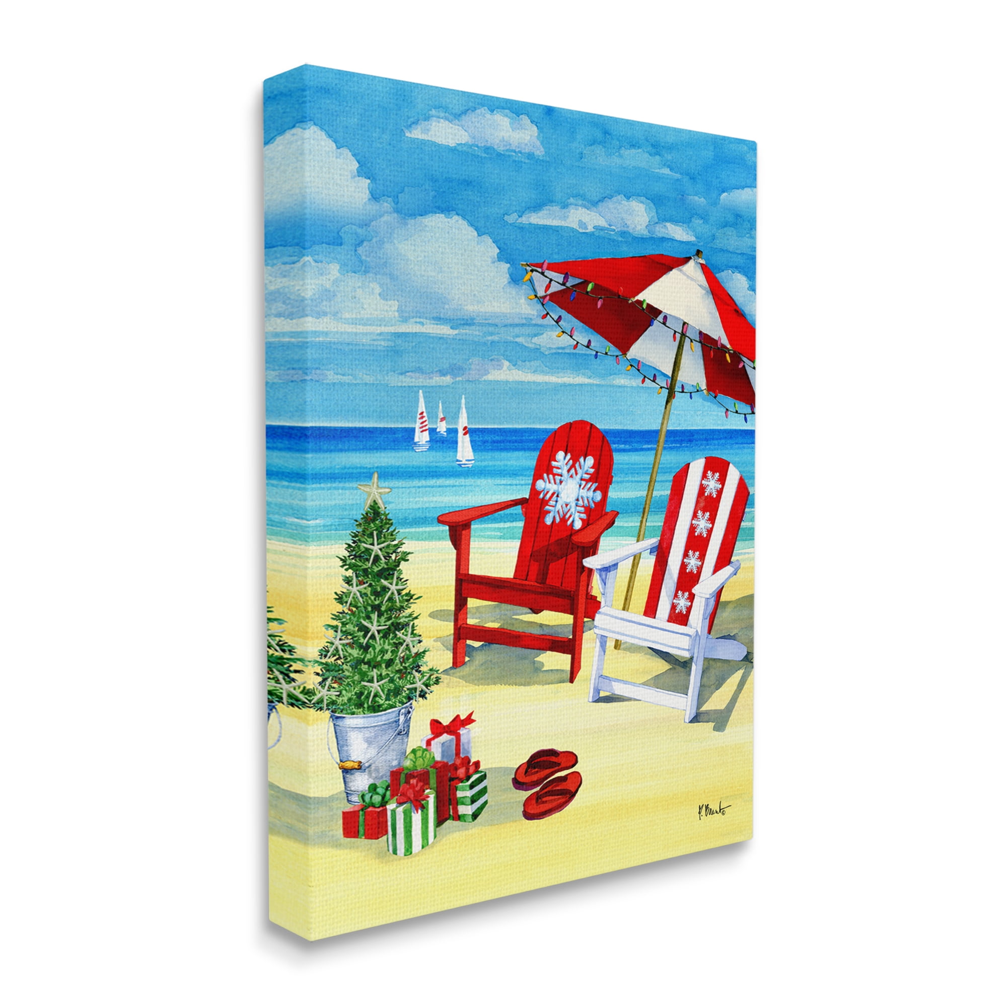 Stupell Industries Holiday Beach Scenery Holiday Painting Gallery Wrapped Canvas Print Wall Art, 30 x 40