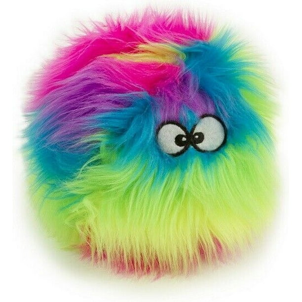 Dog Toys Plush Furballz Colorful Rainbow Face Chew Resistant Round Ball