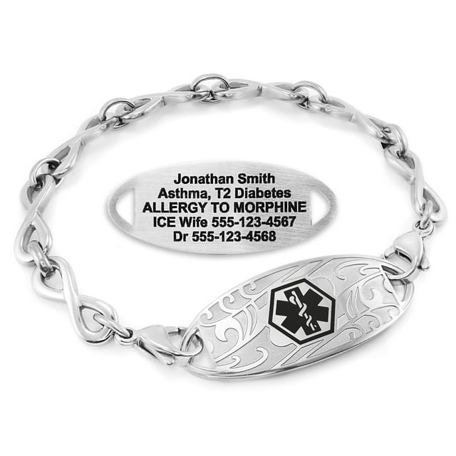 MedicEngraved Bracelet d'Alerte Médicale Personnalisé en Acier Inoxydable - Maillon Infini 6 mm