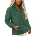 thumbnail image 4 of laqbezok Womens Half Zip Fuzzy Fleece Sherpa Pullover, Long Sleeve Oversized Sweatshirt, Quarter Zip Crew Neck Sweatshirts Tops, Teen Adults Fall Witer Clothes, Dark Green L, 4 of 4