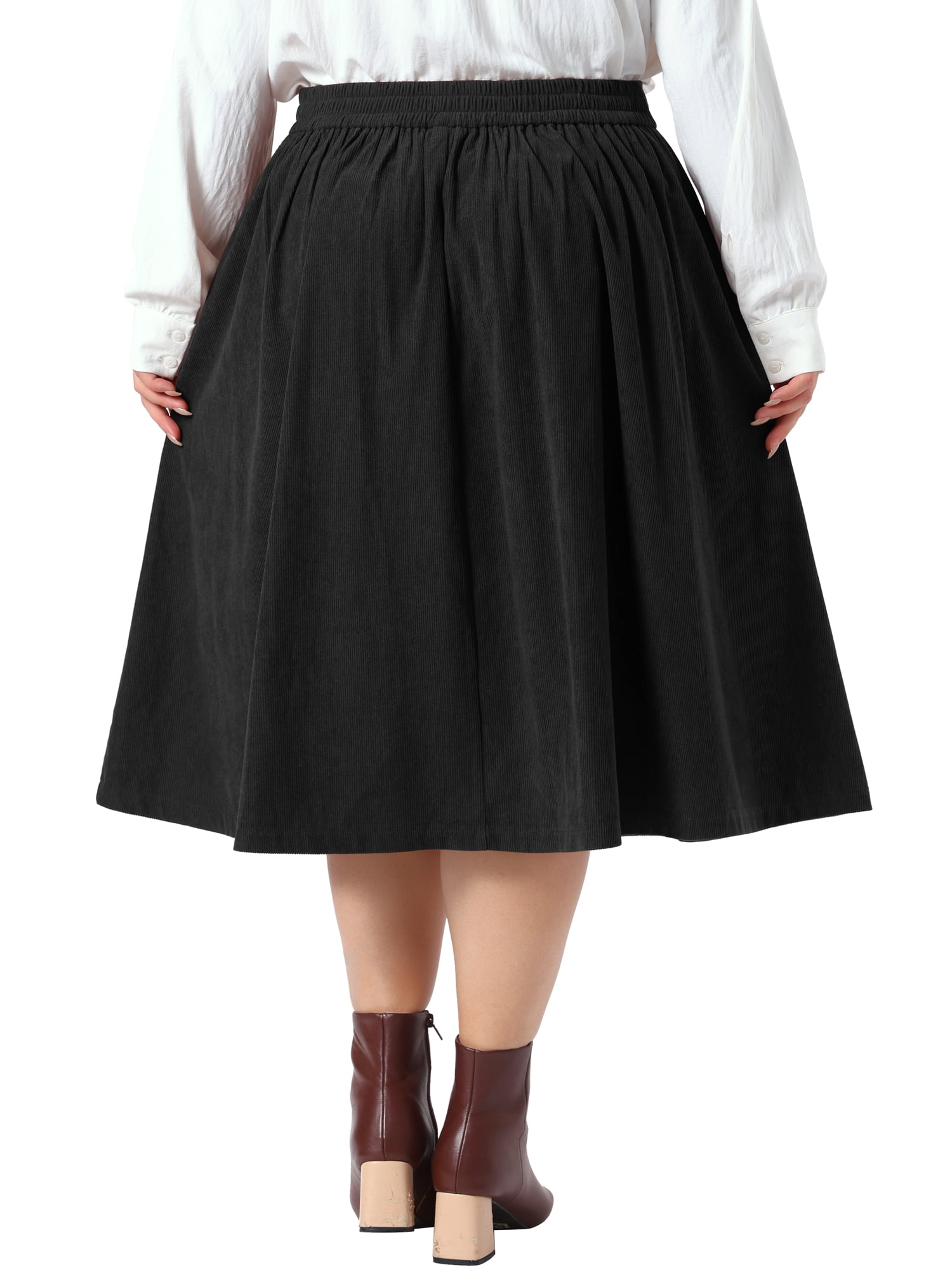 DARING DIVA Women's Plus Corduroy Midi A-line Soft Corduroy Skirt 1X Black