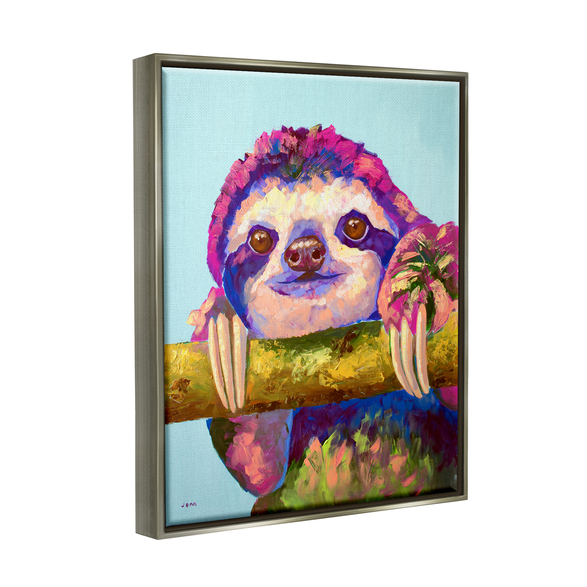 Stupell Happy Sloth Bold Wildlife Animal Animals & Insects Painting Gray Floater Framed Art Print Wall Art