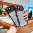 thumbnail image 3 of For iPhone 15 Case Curly Wave Frame Glitter Bling Design Cute Wavy Sequin Chrome Soft Silicone Shockproof Protective Large Vision Window Phone Cover for Women Girls, Darkpurple, 3 of 5