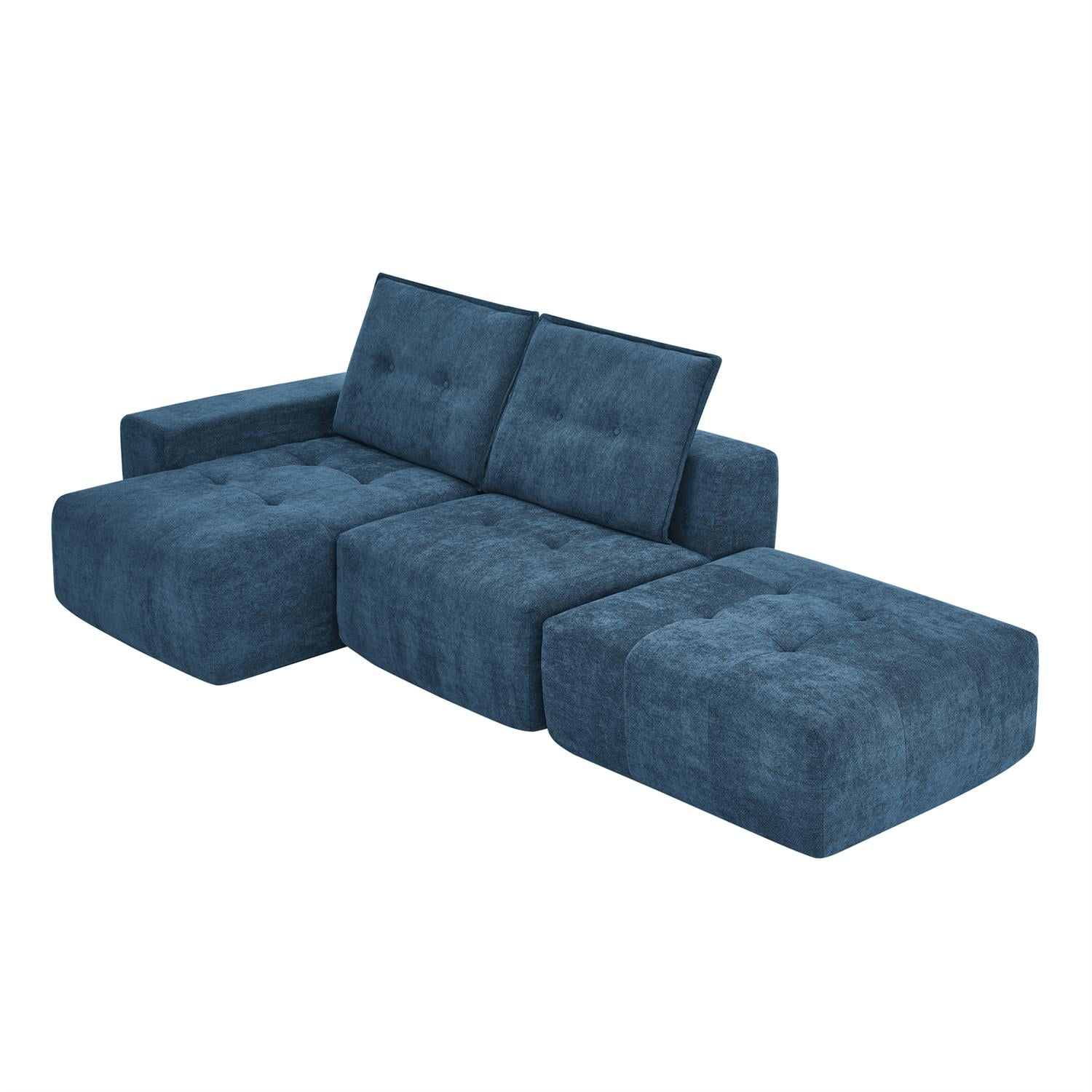 Demi Bonn 108" Modular L Shaped Sectional Sofa, Wide Deep Seat Convertible Linen Couch Set for Living Room & Office, No Assembly, Blue