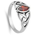 thumbnail image 4 of CHOOSE YOUR COLOR Sterling Silver Simulated Garnet Ring Irish Celtic Knot Design Band 925 Red CZ Female Size 9, 4 of 4