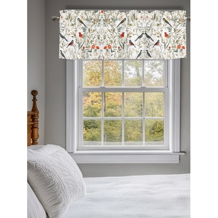 Kitchen Valances for Window Spring Orange Flowers Birds Light Filtering Rod Pocket Valance Curtain Farm Animals Plants Short Curtains Window Topper for Bedroom Bathroom Living Room 42x18in