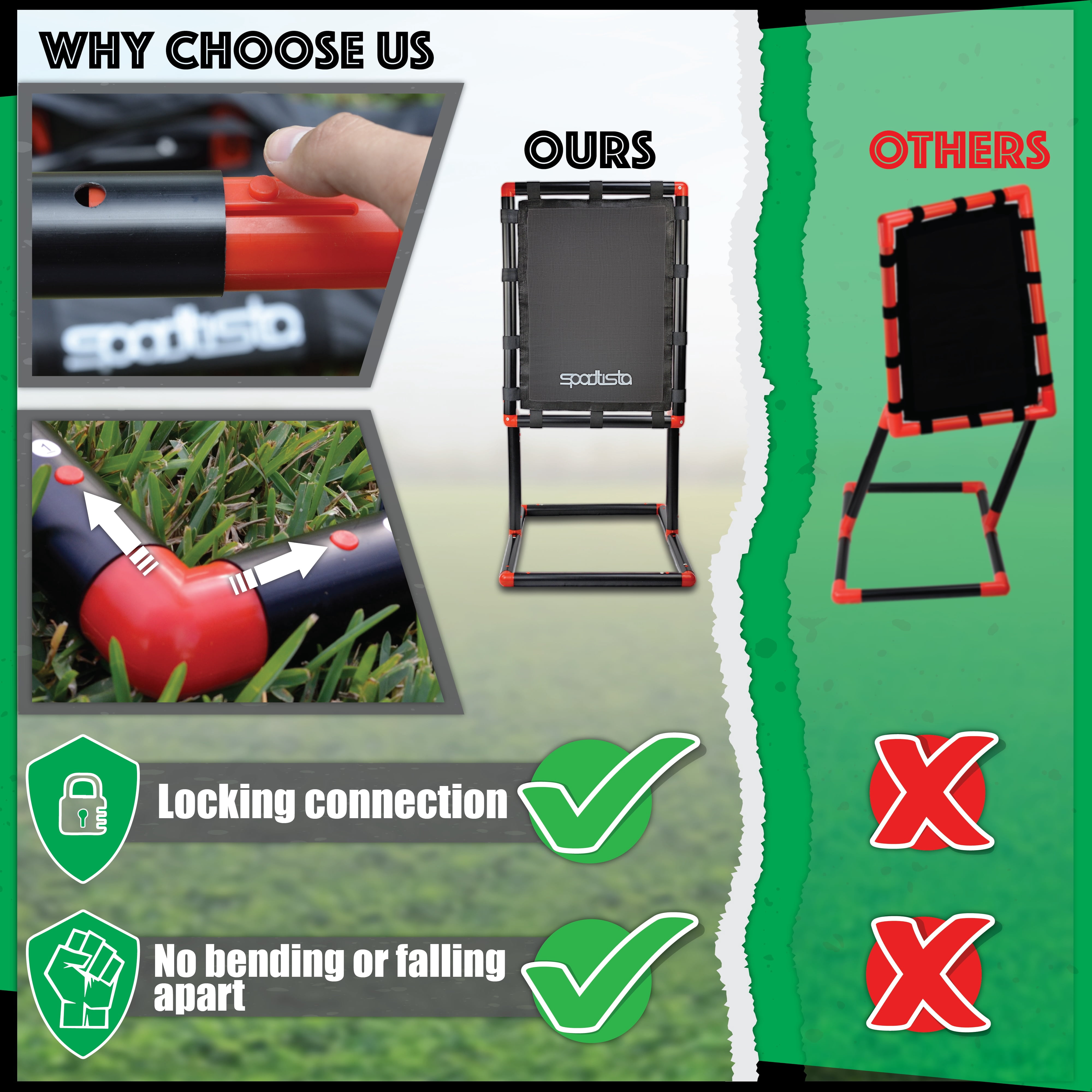 SPORTTISTA Baseball Strike Zone Target, Compatible with Wiffle Ball and Blitzball, Stable and Lock-in Connections with Strong Fabric Target (Large 30" x 23")