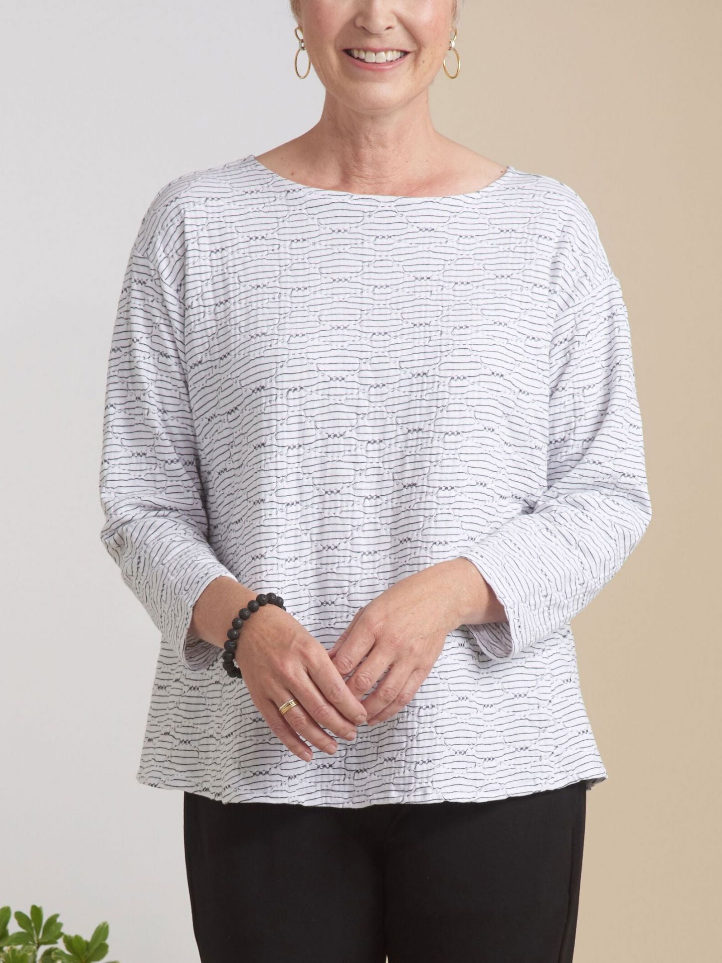 Habitat Habitat Women's Pucker Up Knits Easy 3/4 Sleeve Top, White
