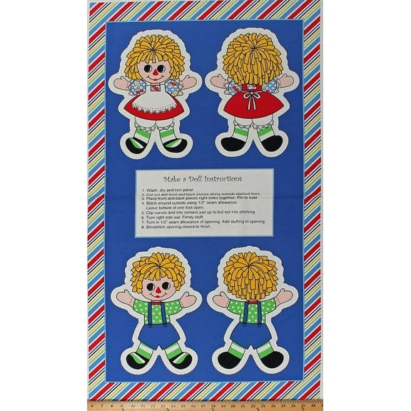 23.5" X 44" Panel Holly's Dollies DIY Rag Doll Dolls Make A Doll Stuffed Toys Kids Children's 1930's Depression Era Vintage-Look Cotton Fabric Panel (00600-MU)