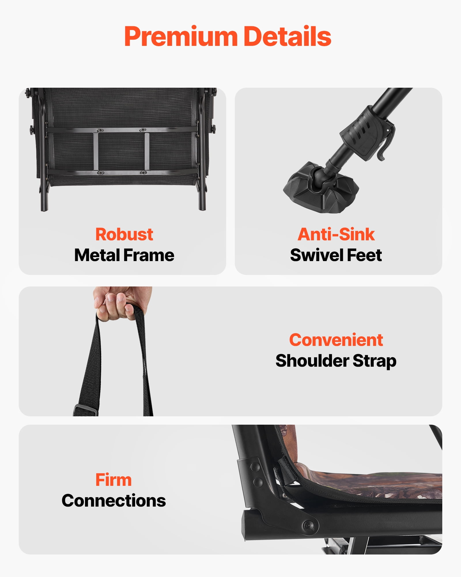 VEVOR Hunting Chair, 360° Silent Swivel, Foldable Portable Blind Chair, Heavy-Duty Steel Frame Ground Stool Seat,with Armrests,Cover,Anti-Sink Feet,Height Adjustable,350 Lbs Capacity for Camping