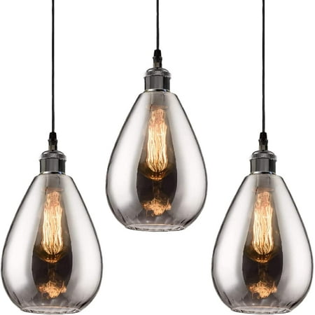 

3 Packs Industrial Glass Pendant Lights for Kitchen Island Modern Teardrop Chrome Mirror Effect Lighting Fixture Edison Hanging Light for Farmhouse Bar Area Over Sink Dining Room (Bulb Not Included)