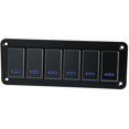 thumbnail image 1 of Unique Bargains 6 Gang Rocker Switch Panel 5 Pin Pre-Wired Toggle Switch Aluminum Alloy Blue LED Light Push Button for 12V 24V Black, 1 of 1