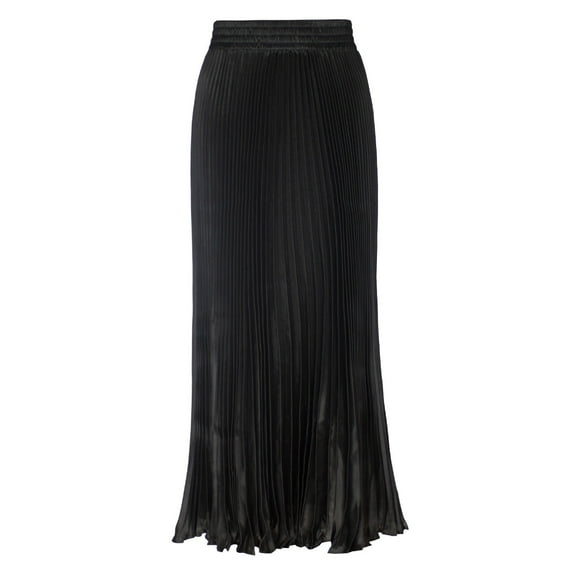 Riforla Satin Skirt Womens Elastic Waist Metallic Pleated Long Swing Skirt Womens Skirt Black One Size