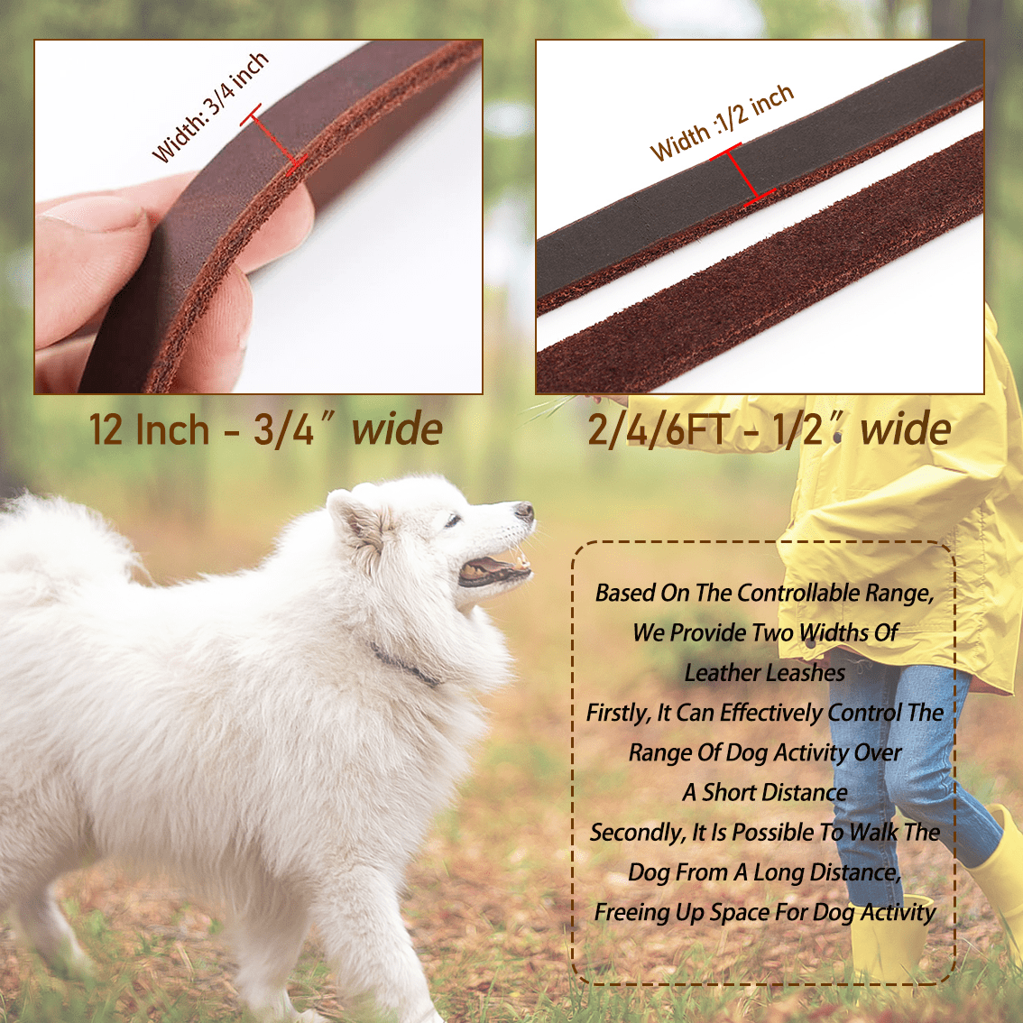 4 Foot Dog Leash Leather Quality Leash for Extra Large Dog Quality Training Dog Leash -1/2 inch Wide