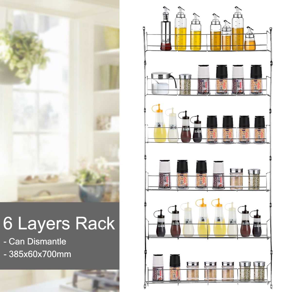 6 Tier Kitchen Door Wall Mounted Storage Rack Cabinet Hanging Organizer Pantry Home Spice Can Shelving Holder Walmart